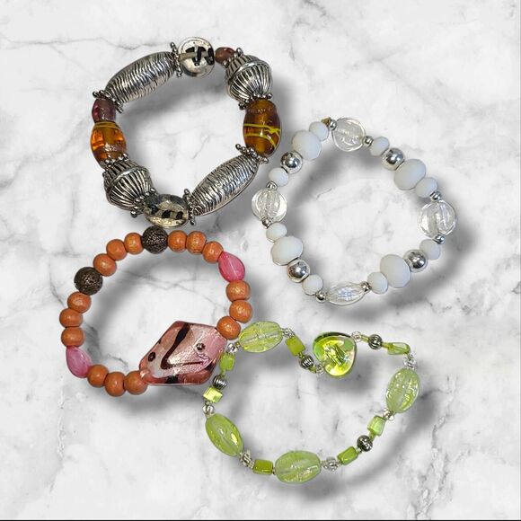 Lot of 4‎ Lampwork Art Glass Bead Stretch Bracelets - Picture 2 of 10